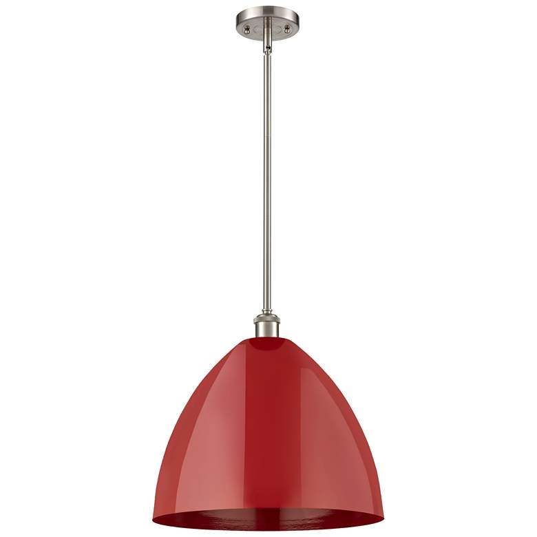 Image 1 Plymouth Dome 16 inch Wide Brushed Satin Nickel Stem Hung Pendant w/ Red S
