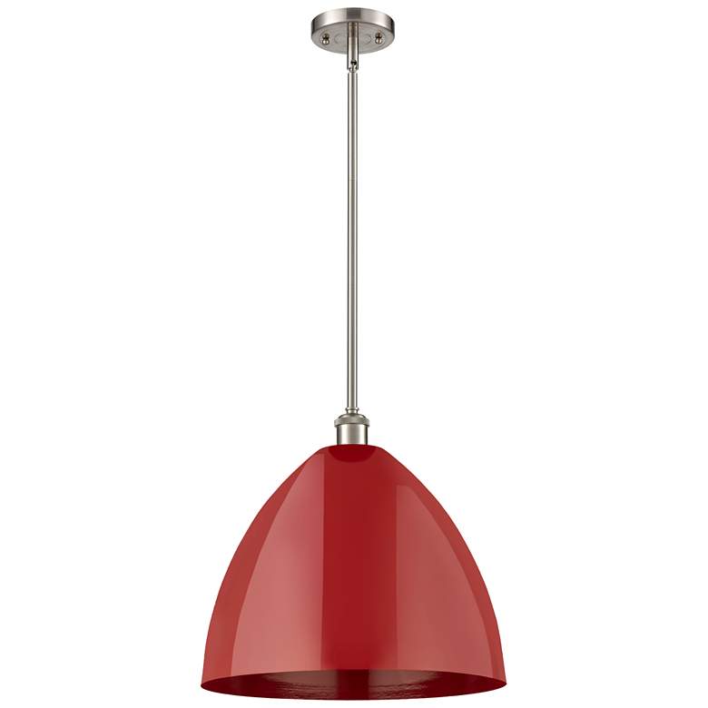 Image 1 Plymouth Dome 16" Wide Brushed Satin Nickel Stem Hung Pendant w/ Red S