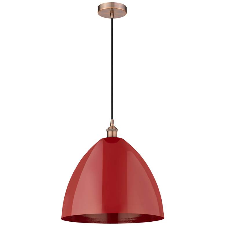 Image 1 Plymouth Dome 16" Wide Copper Corded Mini Pendant w/ Red Shade
