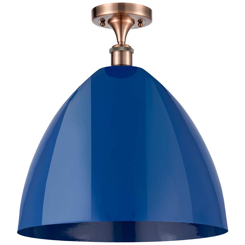 Image 1 Plymouth Dome 16" Wide Copper Semi Flush Mount w/ Blue Shade