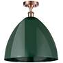 Plymouth Dome 16" Wide Copper Semi Flush Mount w/ Green Shade