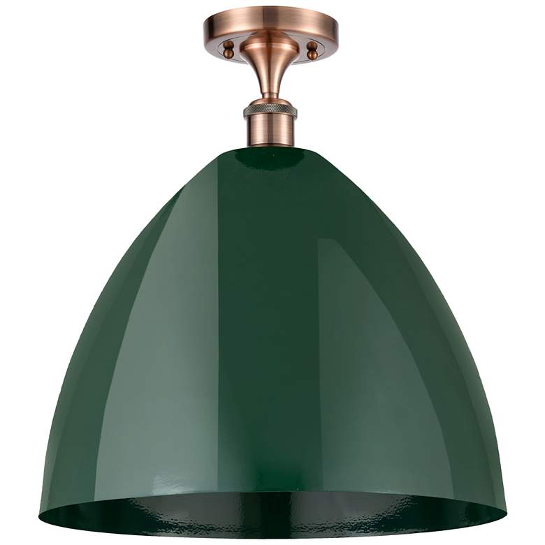 Image 1 Plymouth Dome 16" Wide Copper Semi Flush Mount w/ Green Shade