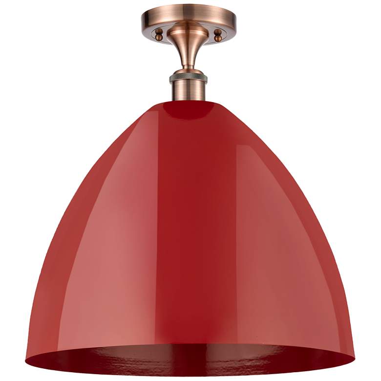 Image 1 Plymouth Dome 16 inch Wide Copper Semi Flush Mount w/ Red Shade