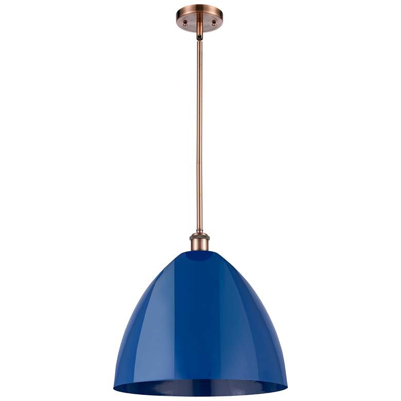 Image 1 Plymouth Dome 16" Wide Copper Stem Hung Pendant w/ Blue Shade