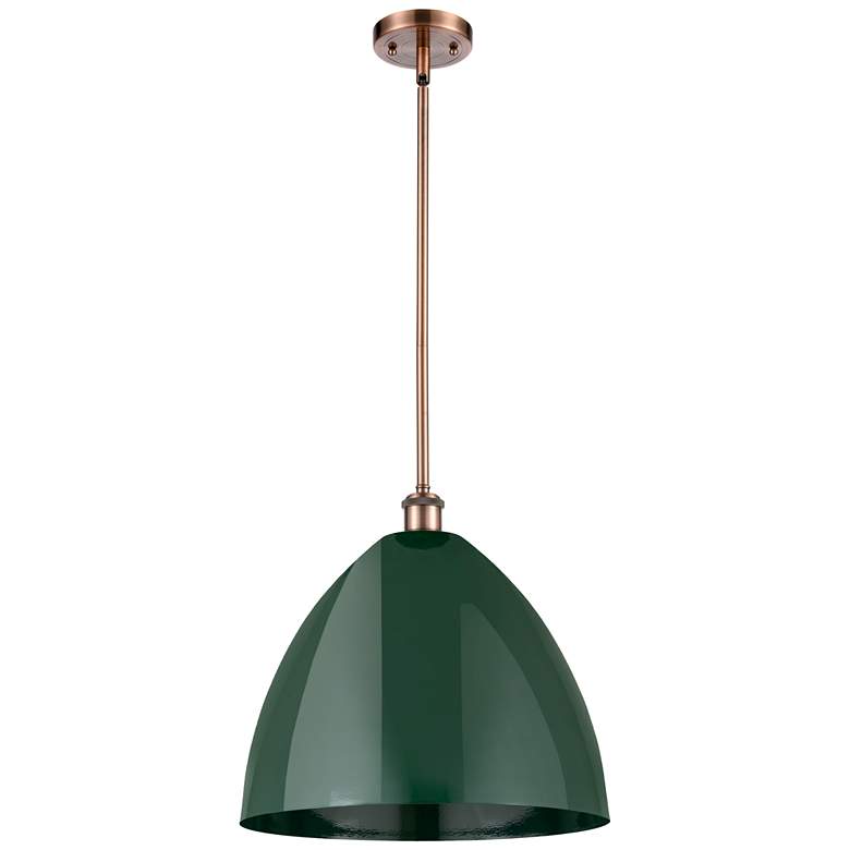 Image 1 Plymouth Dome 16 inch Wide Copper Stem Hung Pendant w/ Green Shade