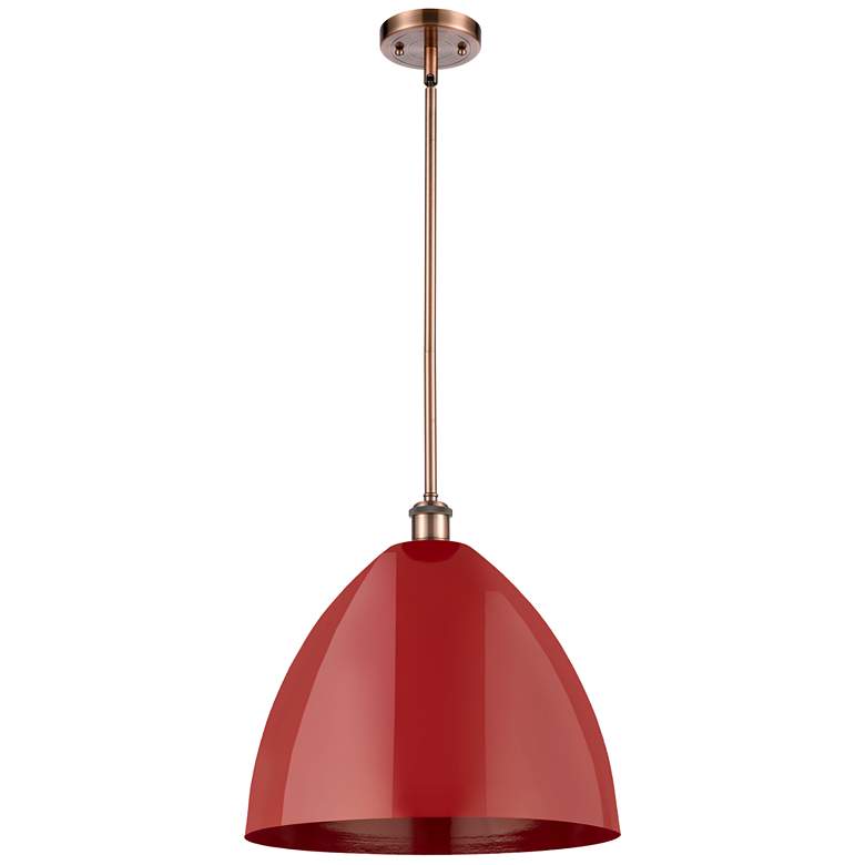 Image 1 Plymouth Dome 16" Wide Copper Stem Hung Pendant w/ Red Shade