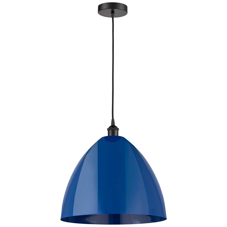 Image 1 Plymouth Dome 16" Wide Matte Black Corded Mini Pendant w/ Blue Shade