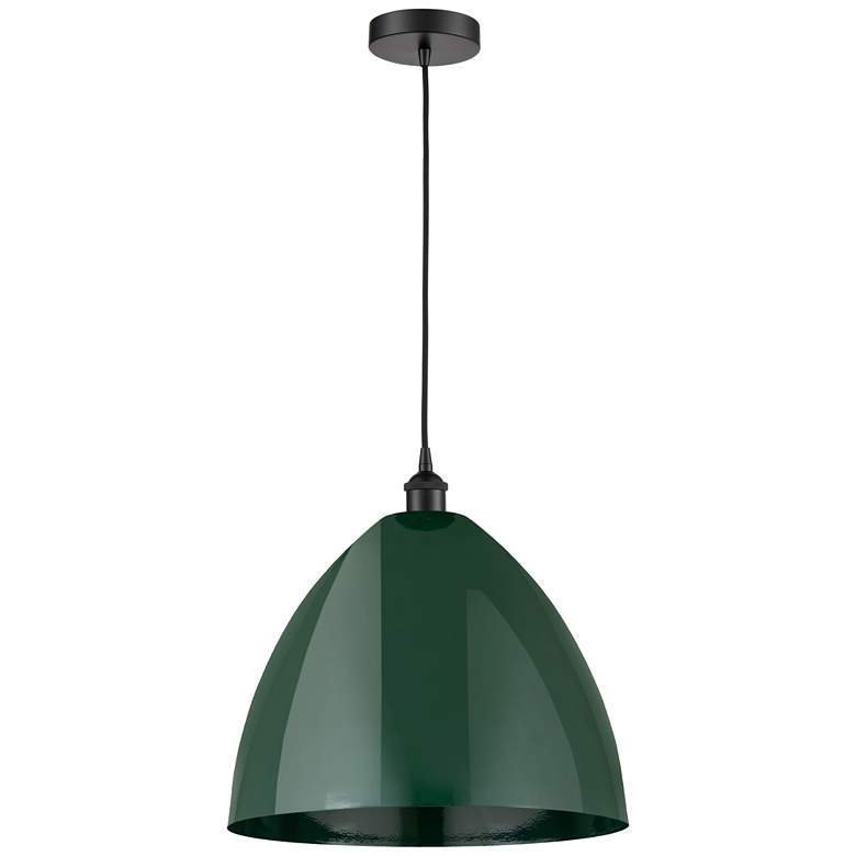 Image 1 Plymouth Dome 16" Wide Matte Black Corded Mini Pendant w/ Green Shade