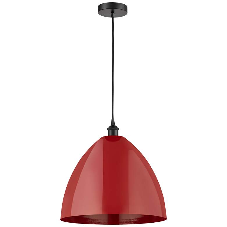 Image 1 Plymouth Dome 16" Wide Matte Black Corded Mini Pendant w/ Red Shade