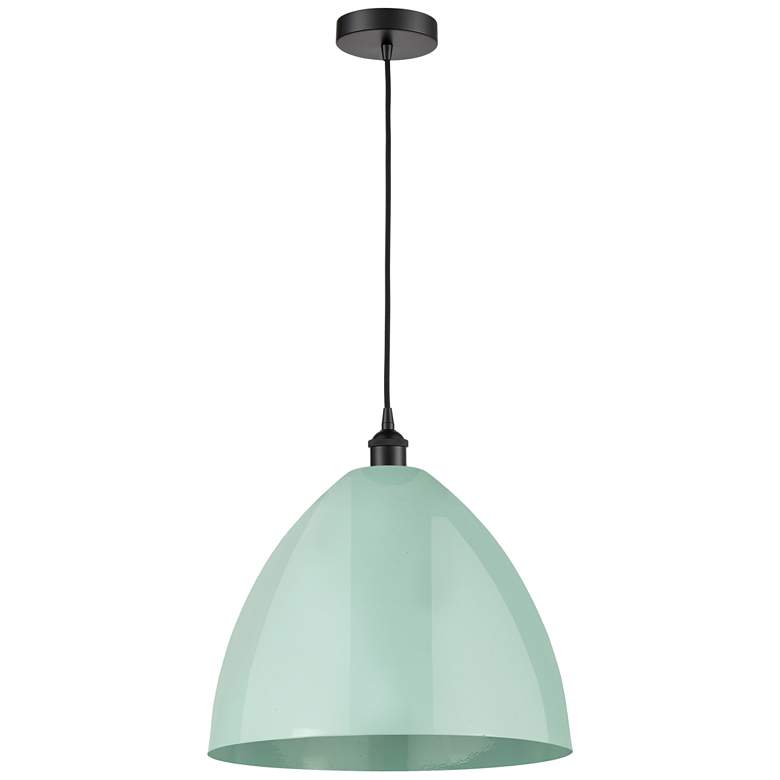 Image 1 Plymouth Dome 16" Wide Matte Black Corded Mini Pendant w/ Seafoam Shad