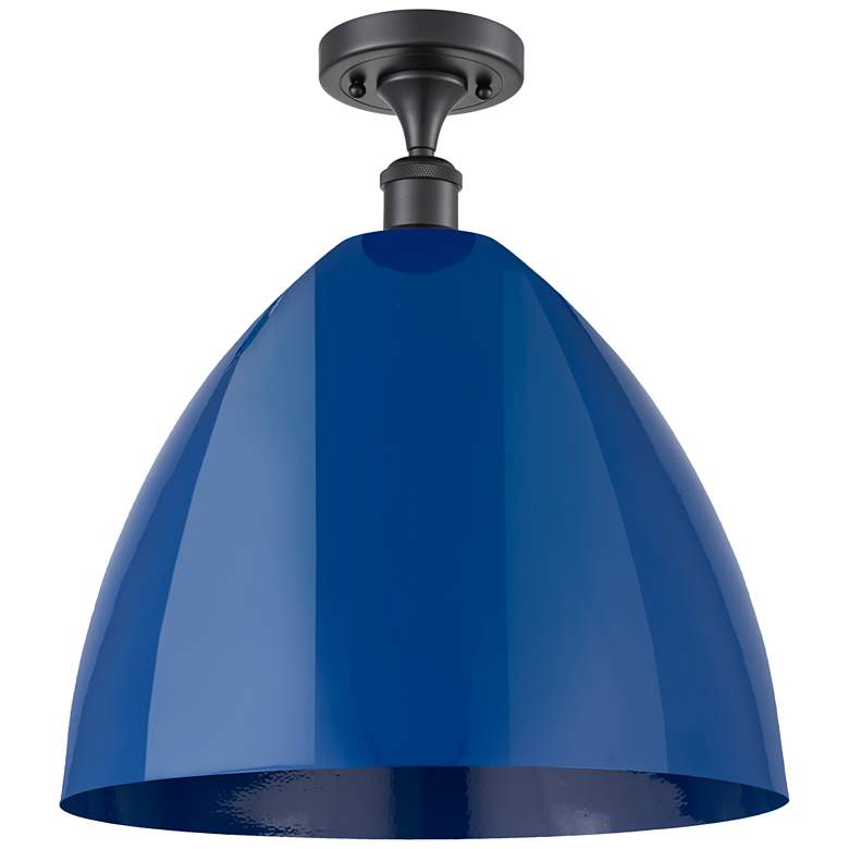 Image 1 Plymouth Dome 16" Wide Matte Black Semi Flush Mount w/ Blue Shade