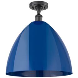 Plymouth Dome 16" Wide Matte Black Semi Flush Mount w/ Blue Shade