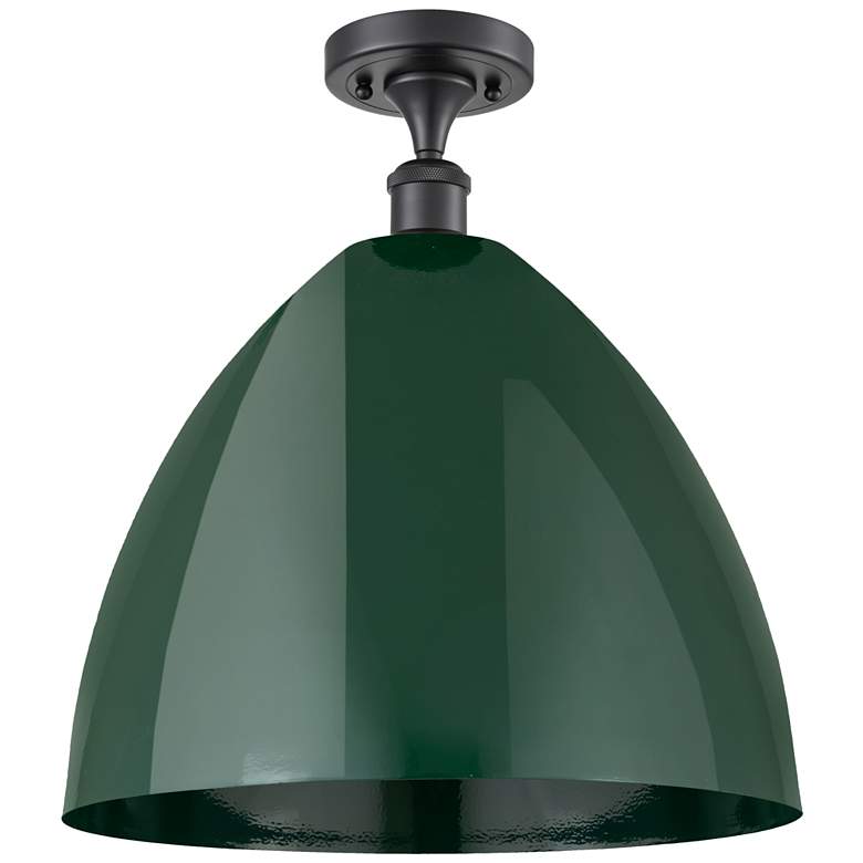 Image 1 Plymouth Dome 16" Wide Matte Black Semi Flush Mount w/ Green Shade