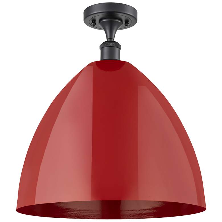 Image 1 Plymouth Dome 16" Wide Matte Black Semi Flush Mount w/ Red Shade