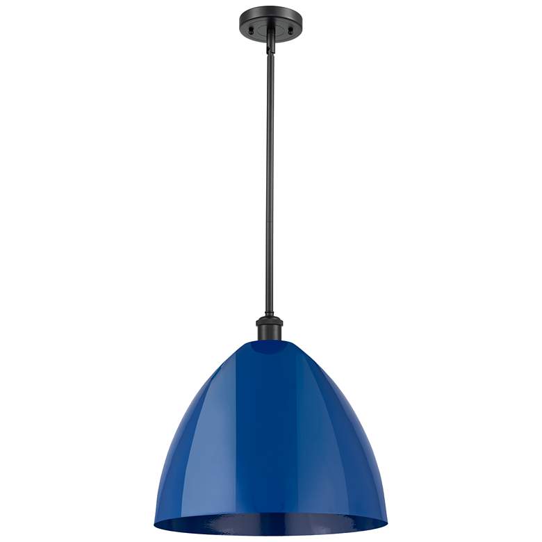 Image 1 Plymouth Dome 16" Wide Matte Black Stem Hung Pendant w/ Blue Shade