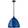 Plymouth Dome 16" Wide Matte Black Stem Hung Pendant w/ Blue Shade