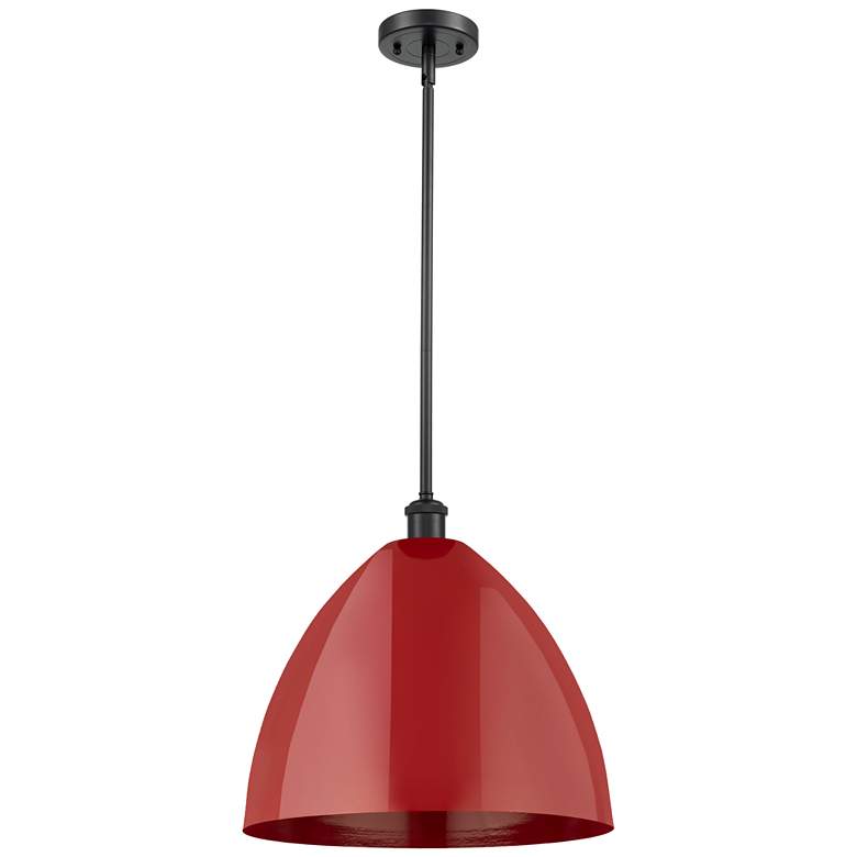 Image 1 Plymouth Dome 16" Wide Matte Black Stem Hung Pendant w/ Red Shade