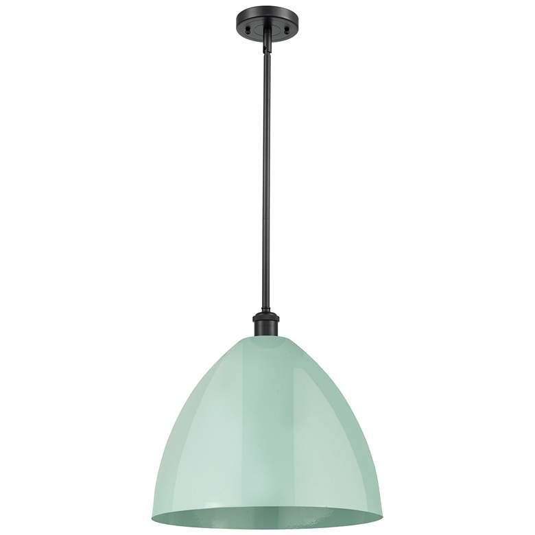 Image 1 Plymouth Dome 16" Wide Matte Black Stem Hung Pendant w/ Seafoam Shade