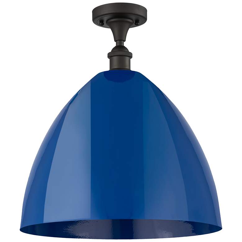 Image 1 Plymouth Dome 16" Wide Oil Rubbed Bronze Semi Flush Mount w/ Blue Shad
