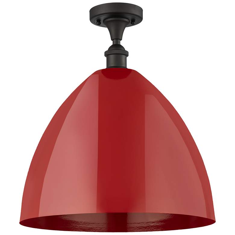 Image 1 Plymouth Dome 16" Wide Oil Rubbed Bronze Semi Flush Mount w/ Red Shade
