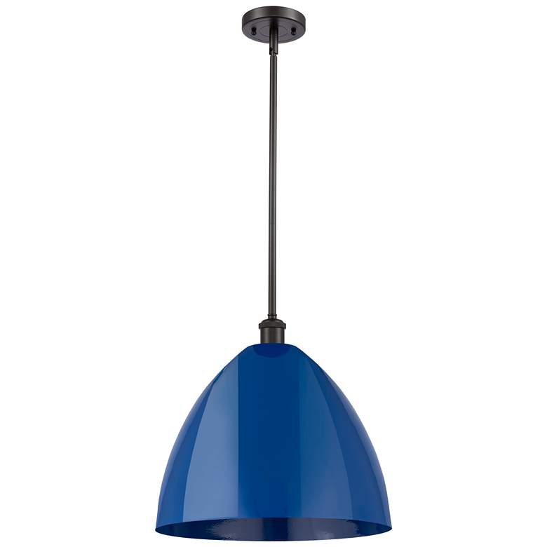Image 1 Plymouth Dome 16" Wide Oil Rubbed Bronze Stem Hung Pendant w/ Blue Sha
