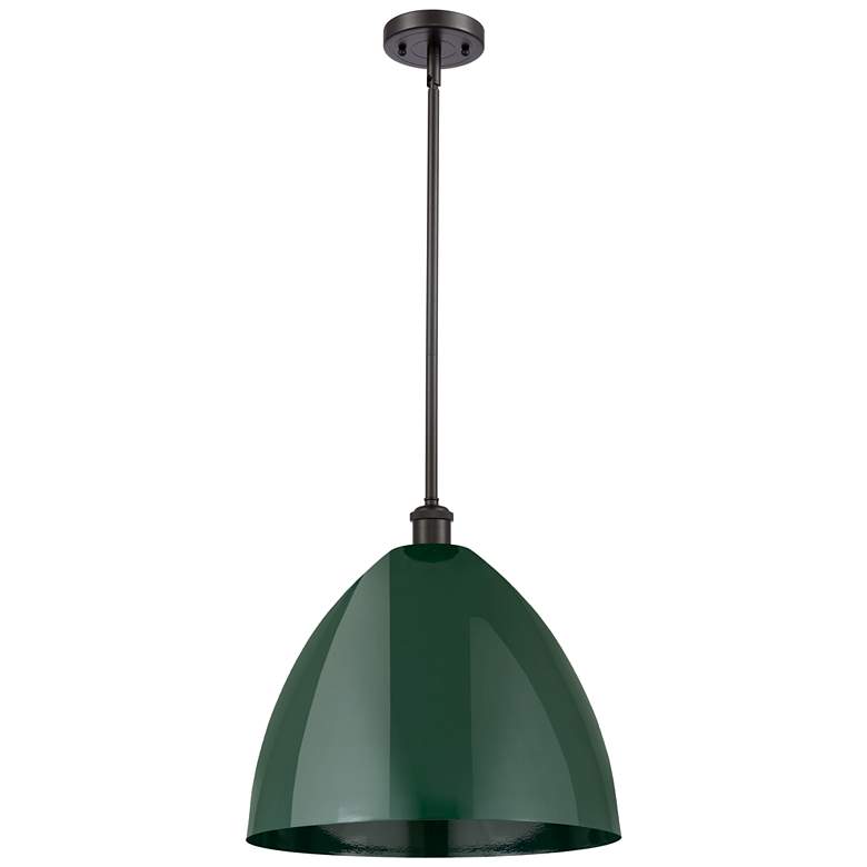 Image 1 Plymouth Dome 16" Wide Oil Rubbed Bronze Stem Hung Pendant w/ Green Sh