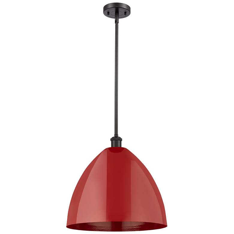 Image 1 Plymouth Dome 16" Wide Oil Rubbed Bronze Stem Hung Pendant w/ Red Shad
