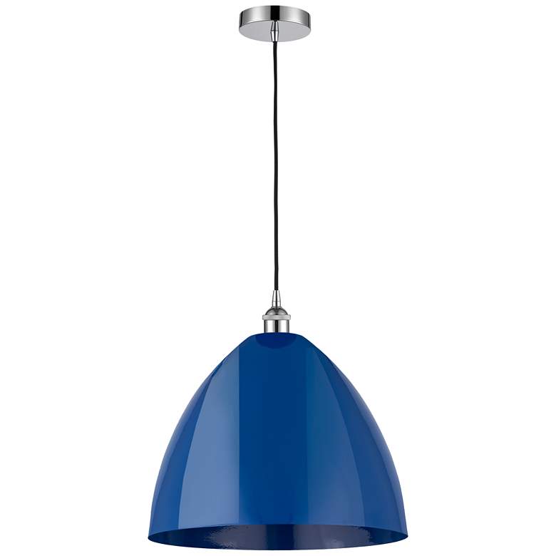 Image 1 Plymouth Dome 16" Wide Polished Chrome Corded Mini Pendant w/ Blue Sha