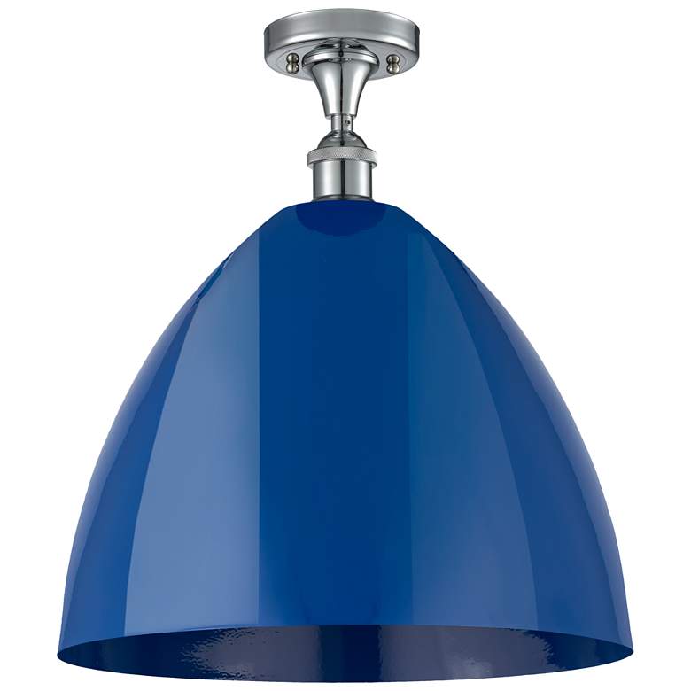 Image 1 Plymouth Dome 16" Wide Polished Chrome Semi Flush Mount w/ Blue Shade