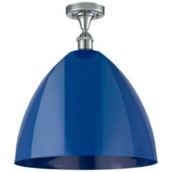 Plymouth Dome 16" Wide Polished Chrome Semi Flush Mount w/ Blue Shade