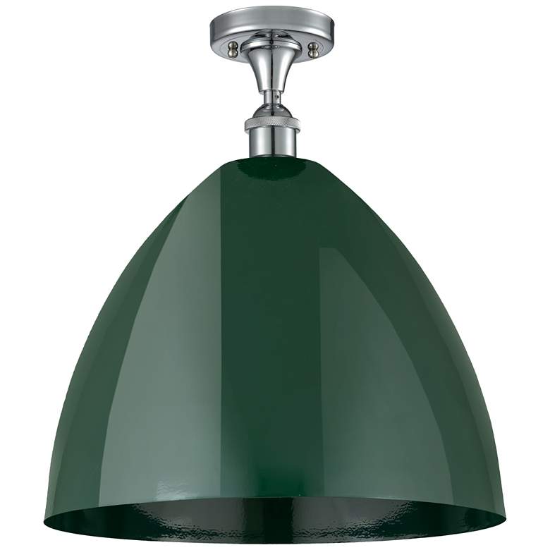 Image 1 Plymouth Dome 16" Wide Polished Chrome Semi Flush Mount w/ Green Shade