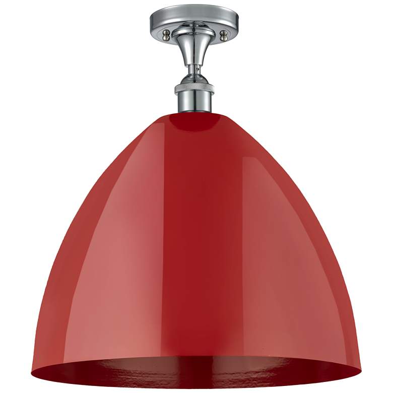 Image 1 Plymouth Dome 16 inch Wide Polished Chrome Semi Flush Mount w/ Red Shade