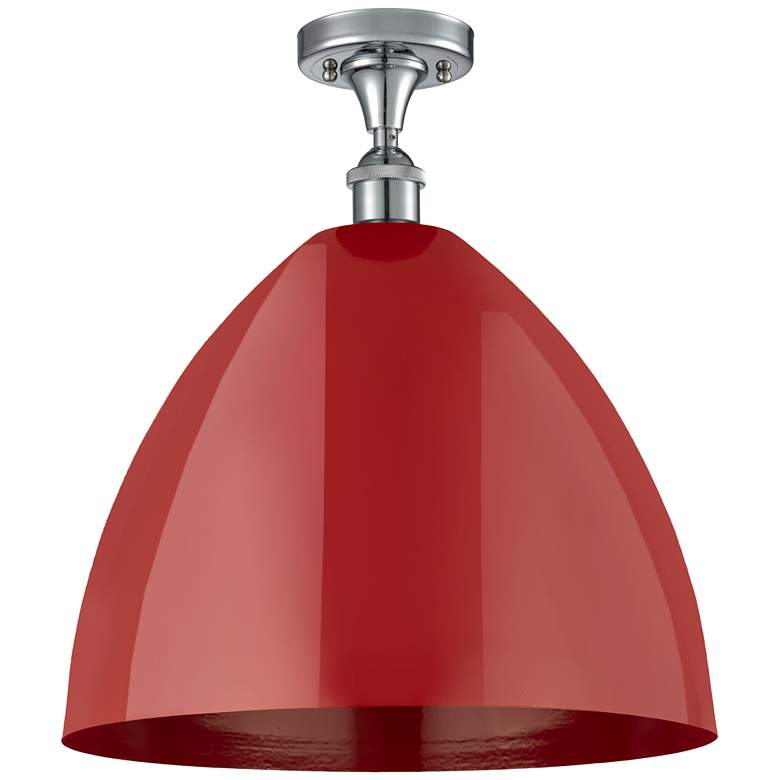 Image 1 Plymouth Dome 16" Wide Polished Chrome Semi Flush Mount w/ Red Shade