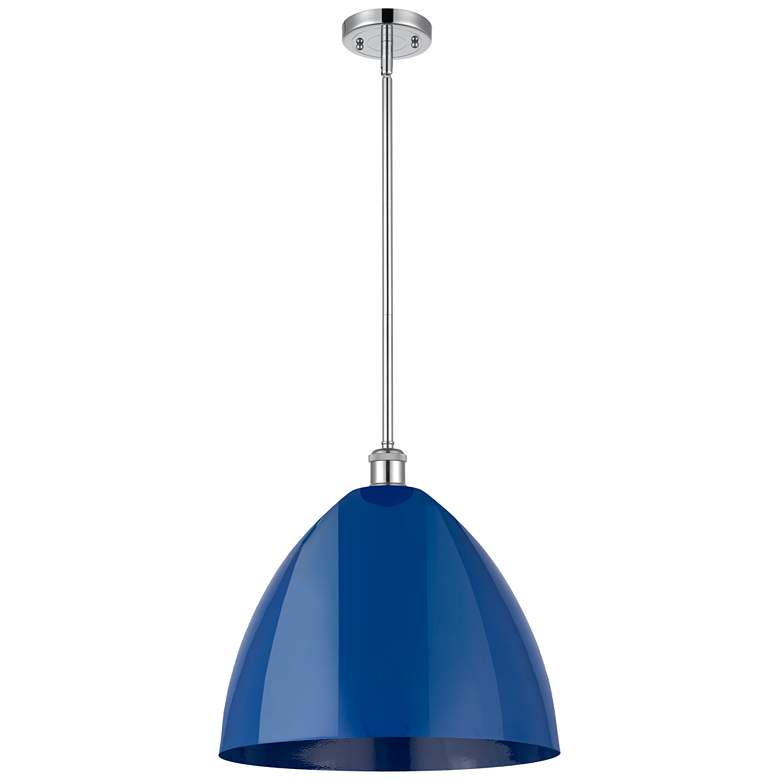 Image 1 Plymouth Dome 16 inch Wide Polished Chrome Stem Hung Pendant w/ Blue Shade