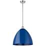 Plymouth Dome 16" Wide Polished Chrome Stem Hung Pendant w/ Blue Shade