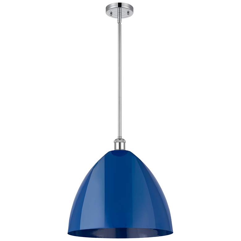 Image 1 Plymouth Dome 16" Wide Polished Chrome Stem Hung Pendant w/ Blue Shade