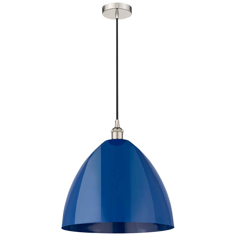 Image 1 Plymouth Dome 16" Wide Polished Nickel Corded Mini Pendant w/ Blue Sha