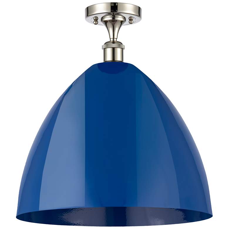 Image 1 Plymouth Dome 16" Wide Polished Nickel Semi Flush Mount w/ Blue Shade