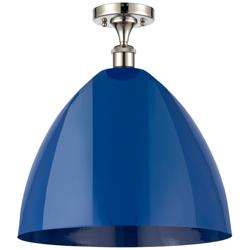 Plymouth Dome 16" Wide Polished Nickel Semi Flush Mount w/ Blue Shade