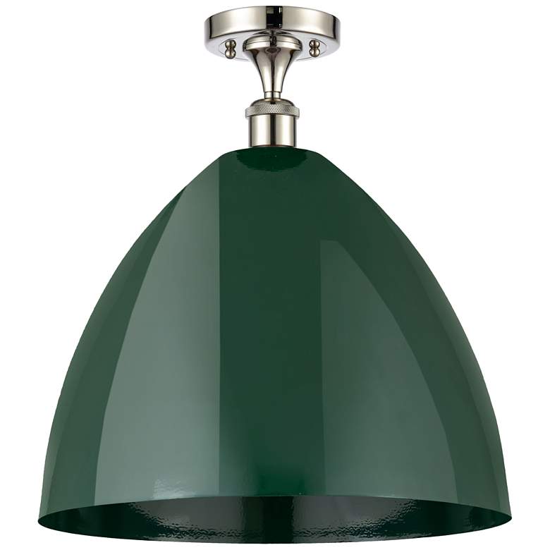 Image 1 Plymouth Dome 16" Wide Polished Nickel Semi Flush Mount w/ Green Shade