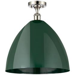 Plymouth Dome 16" Wide Polished Nickel Semi Flush Mount w/ Green Shade