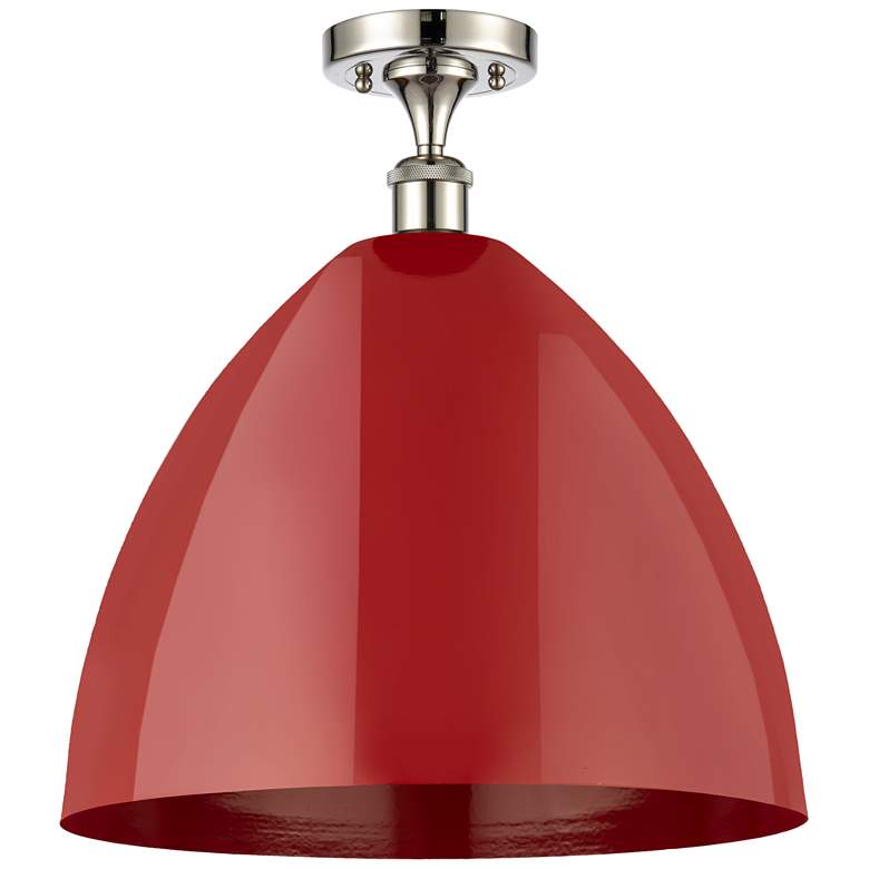 Image 1 Plymouth Dome 16 inch Wide Polished Nickel Semi Flush Mount w/ Red Shade