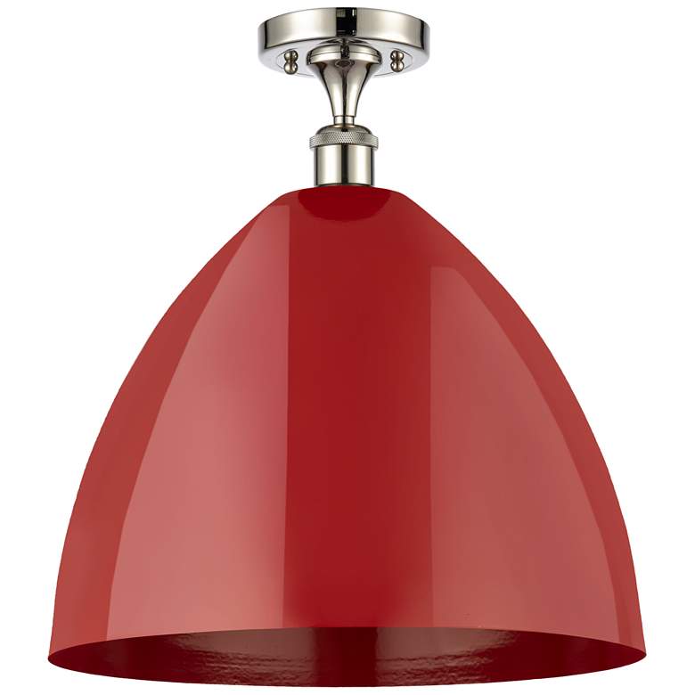 Image 1 Plymouth Dome 16" Wide Polished Nickel Semi Flush Mount w/ Red Shade