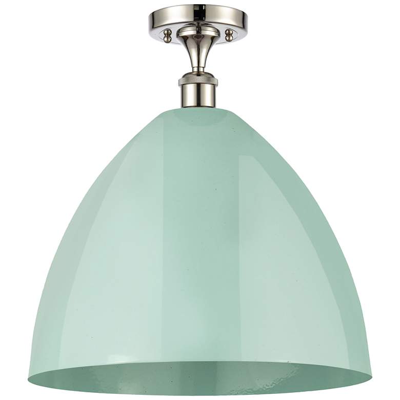 Image 1 Plymouth Dome 16" Wide Polished Nickel Semi Flush Mount w/ Seafoam Sha