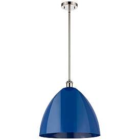 Image1 of Plymouth Dome 16" Wide Polished Nickel Stem Hung Pendant w/ Blue Shade