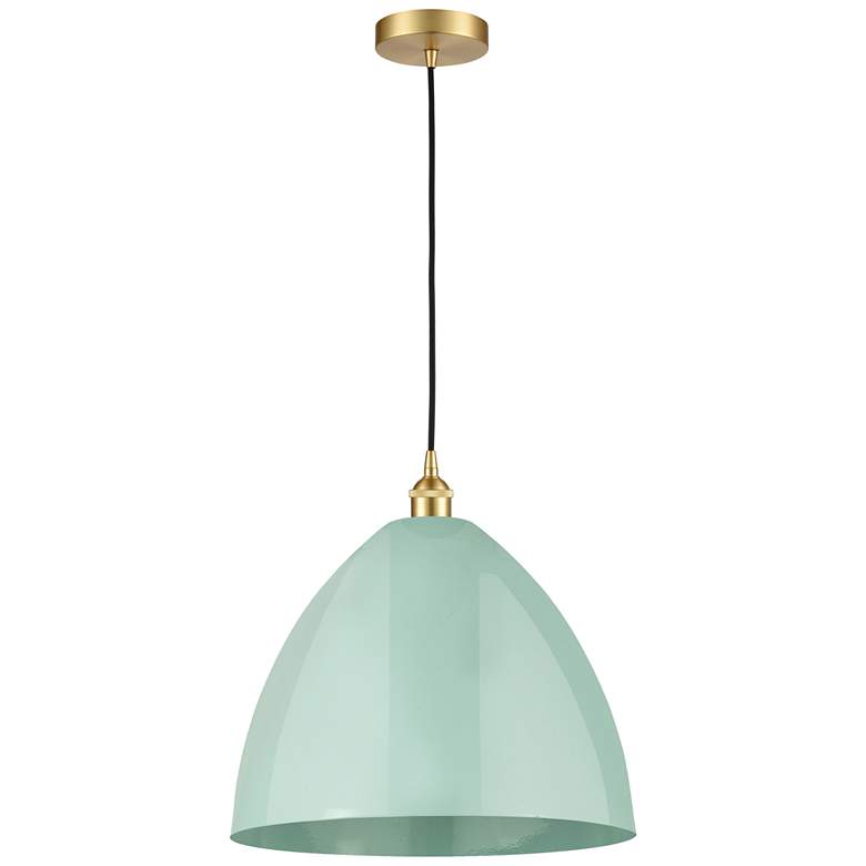 Image 1 Plymouth Dome 16" Wide Satin Gold Corded Mini Pendant w/ Seafoam Shade