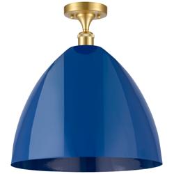 Plymouth Dome 16" Wide Satin Gold Semi Flush Mount w/ Blue Shade