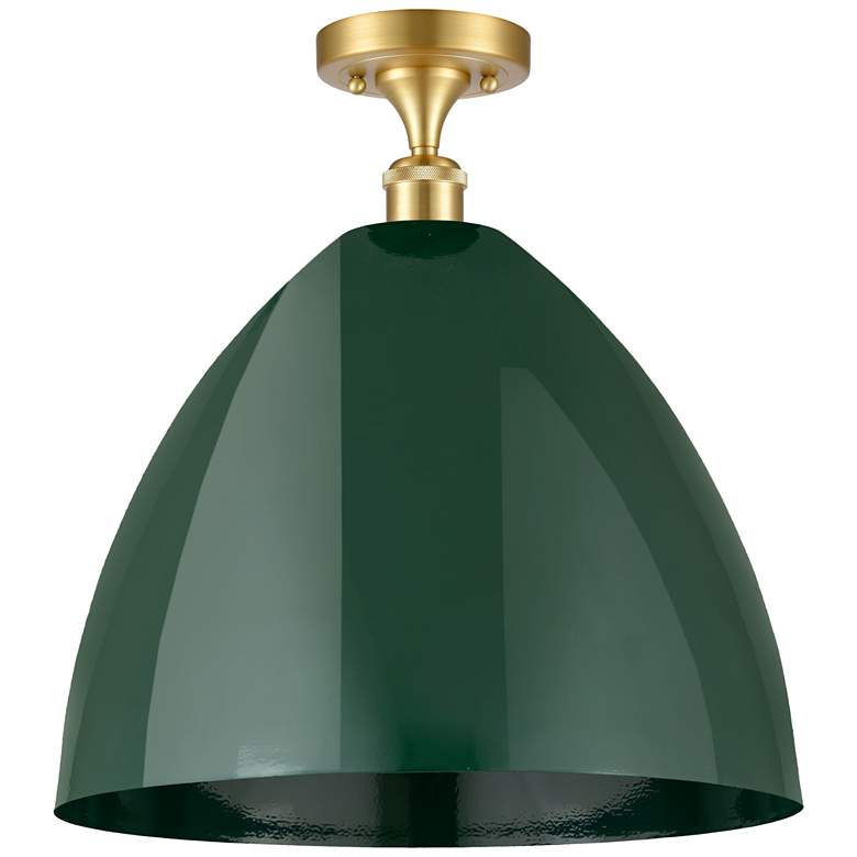 Image 1 Plymouth Dome 16" Wide Satin Gold Semi Flush Mount w/ Green Shade