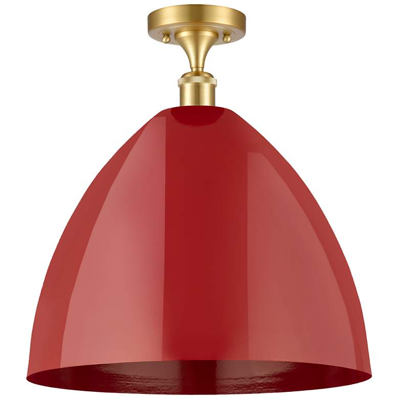 Image 1 Plymouth Dome 16" Wide Satin Gold Semi Flush Mount w/ Red Shade