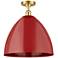 Plymouth Dome 16" Wide Satin Gold Semi Flush Mount w/ Red Shade